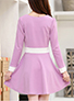 Fit and Flare Dress - Flared Skirt / Contrasting White Bow / Violet White